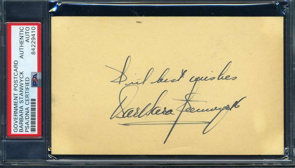 Barbara Stanwyck PSA DNA Coa Signed 1945 GPC Govt Postcard Autograph