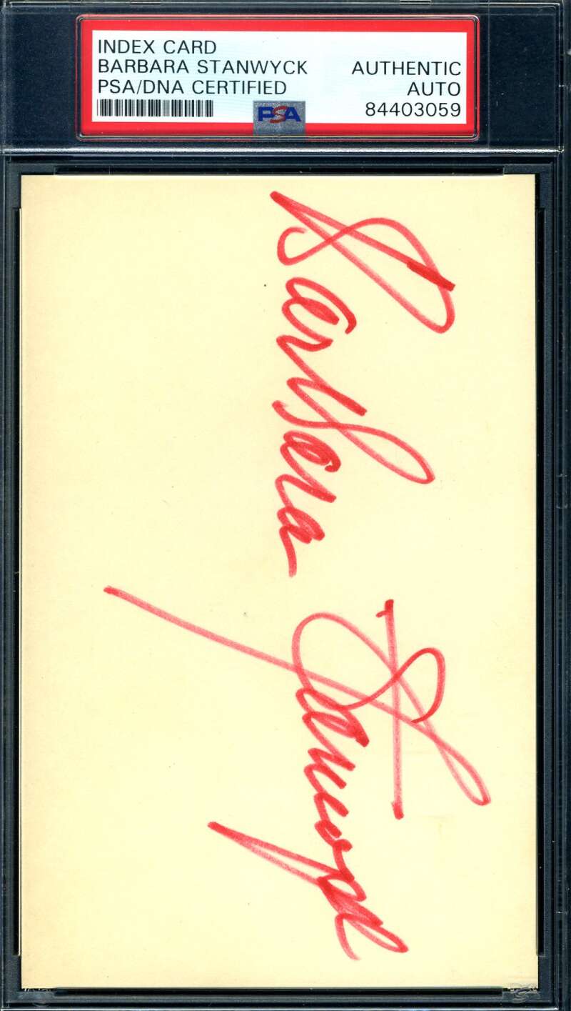 Barbara Stanwyck PSA DNA Coa Signed 3x5 Index Card Autograph