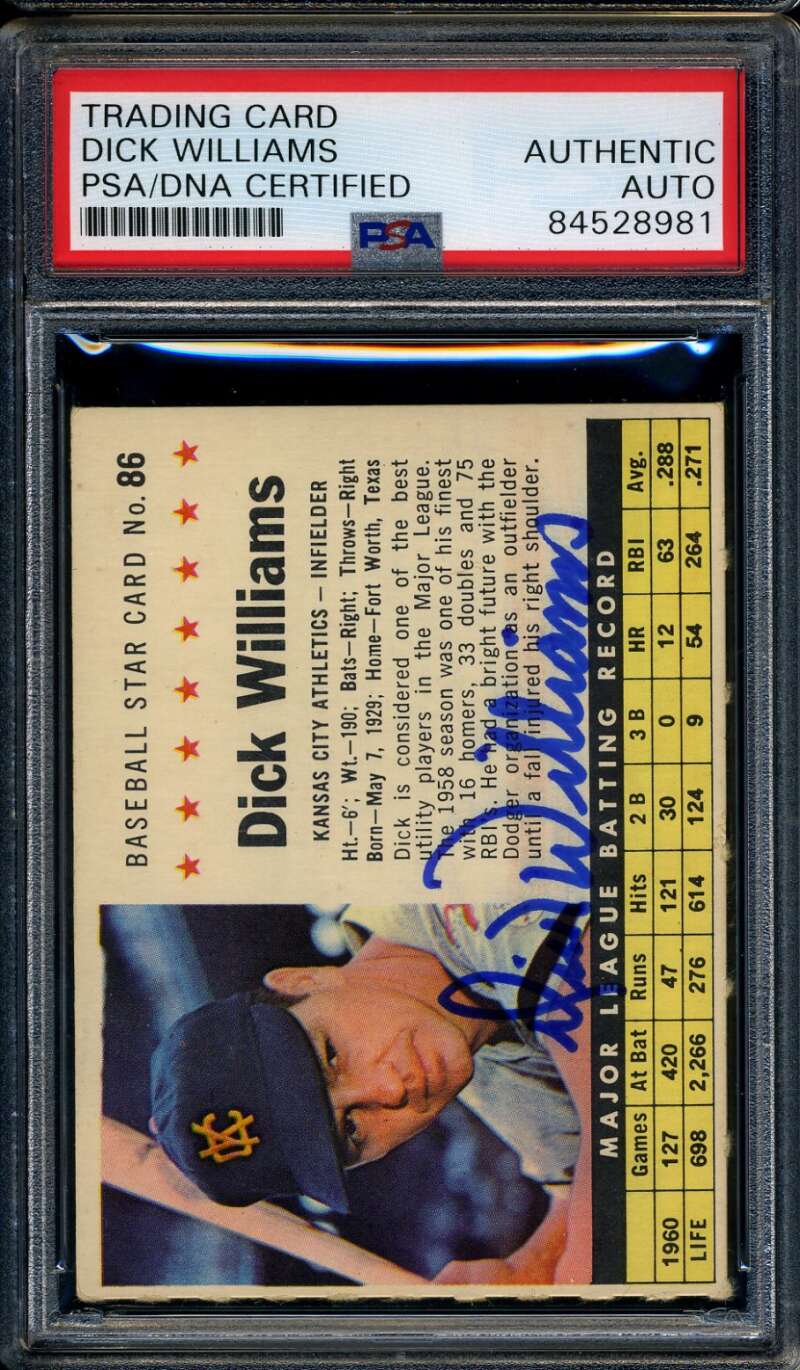 Dick Williams PSA DNA Coa Signed 1961 Post Autograph